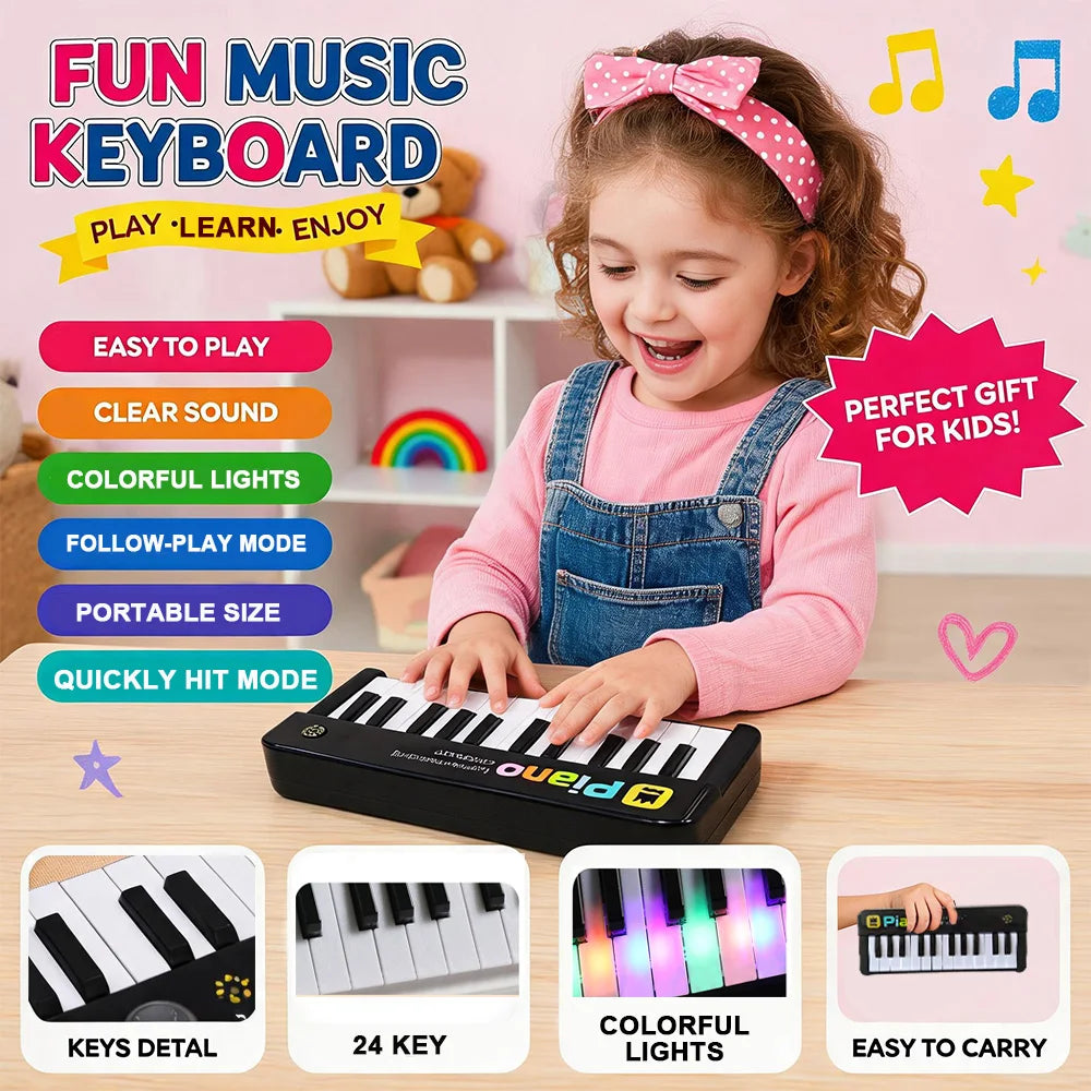 Portable Piano Toys for Toddler, Baby Musical Toys with Music & Light, Pocket Travel Instrument Toys