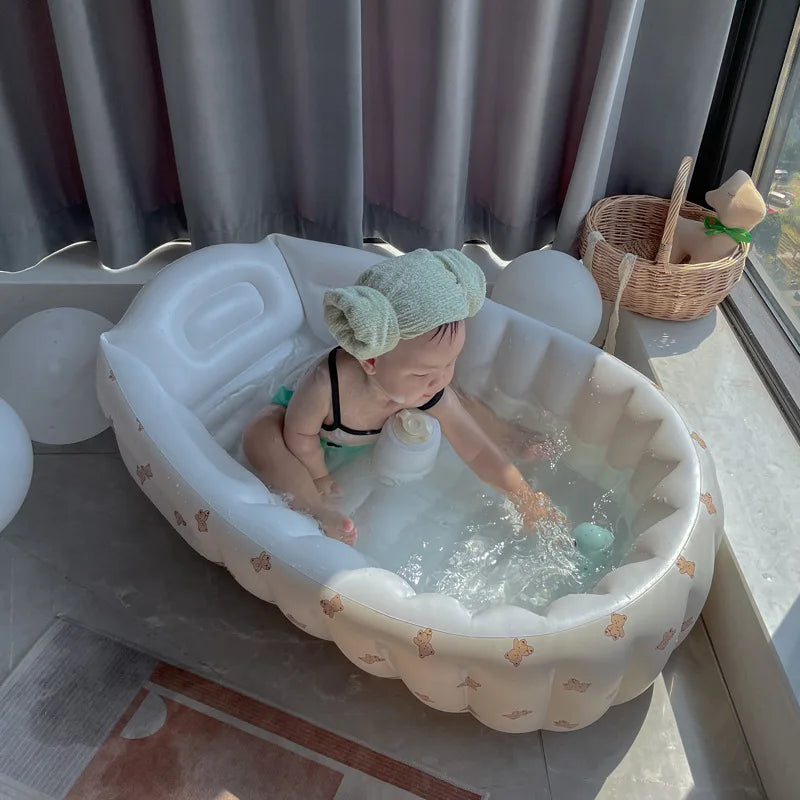 Ins Style Baby Inflatable Bathtub, Infant Portable Bath Tub, Indoor Kids Swimming Pool, Home Children Wash Basin for Newborn