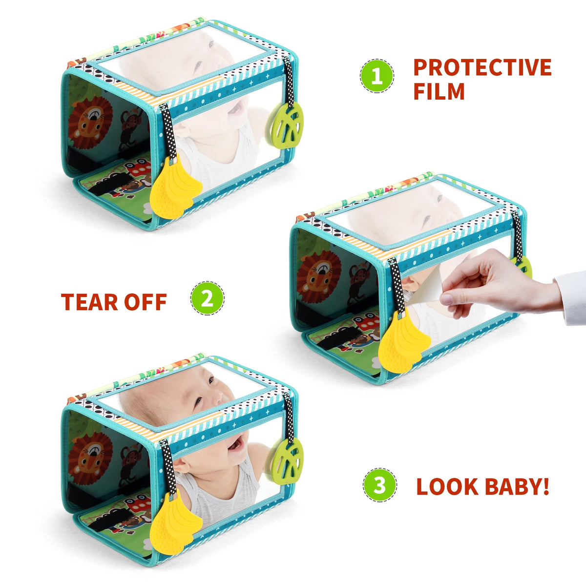 Baby Cloth Book with Distorting Mirror Soft Cartoon Parent-child Interactive Sensory Books Educational Montessori Toys for Baby