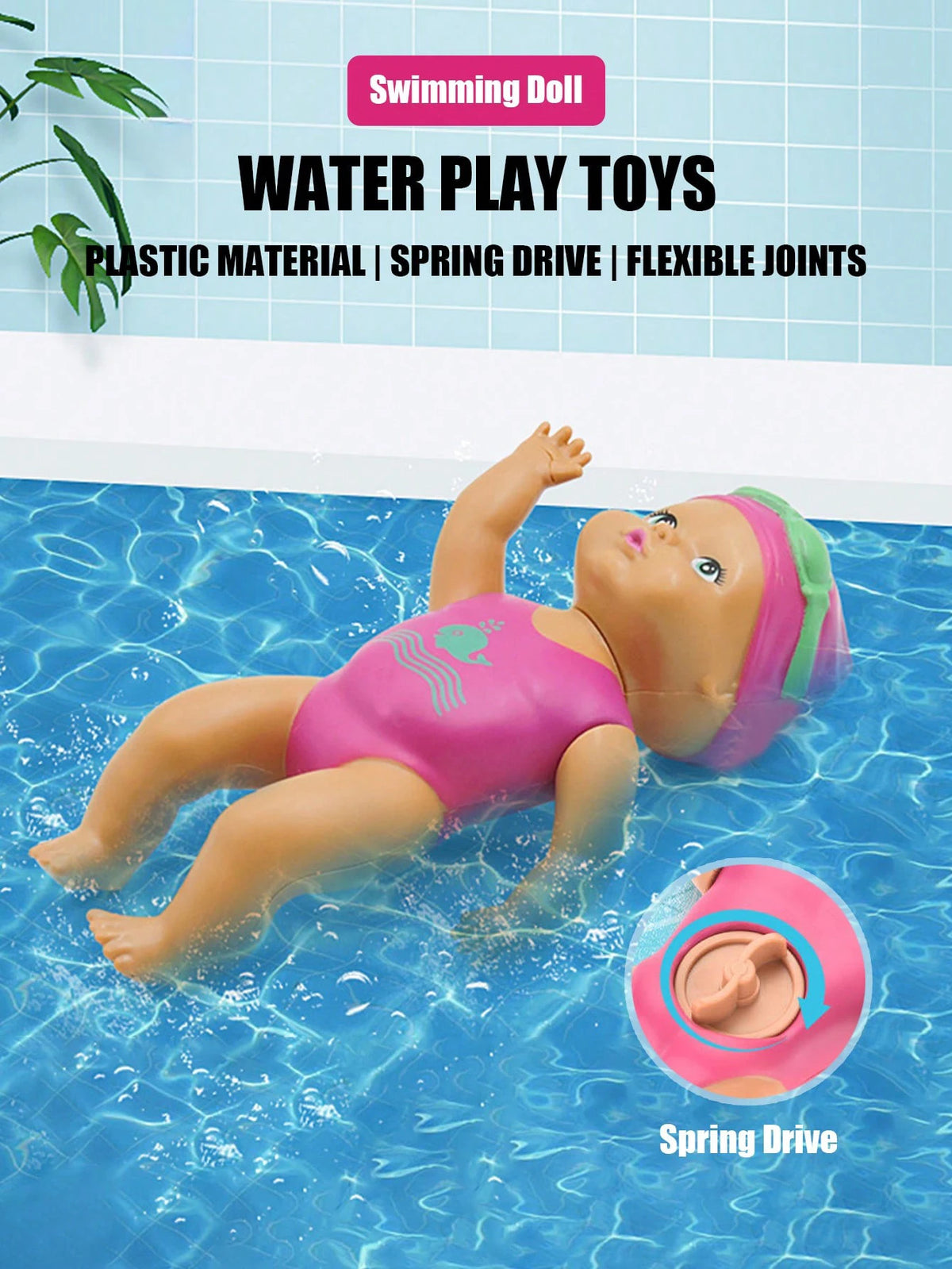 6 Inch Wind Up Swimming Baby Doll Bath Toy,Kids Wind Powered Swimming Doll Bathtub Toy,Summer Pool Beach Bath Play Toy for Baby