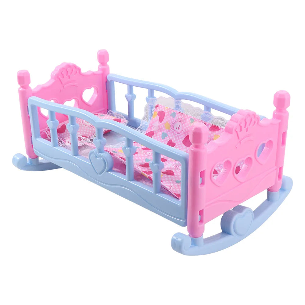 Infant Carriage Baby Bed Cradle Pretend Play Lightweight Baby Doll Rocking Bed Role Play Pink Blue Doll Rocking Crib