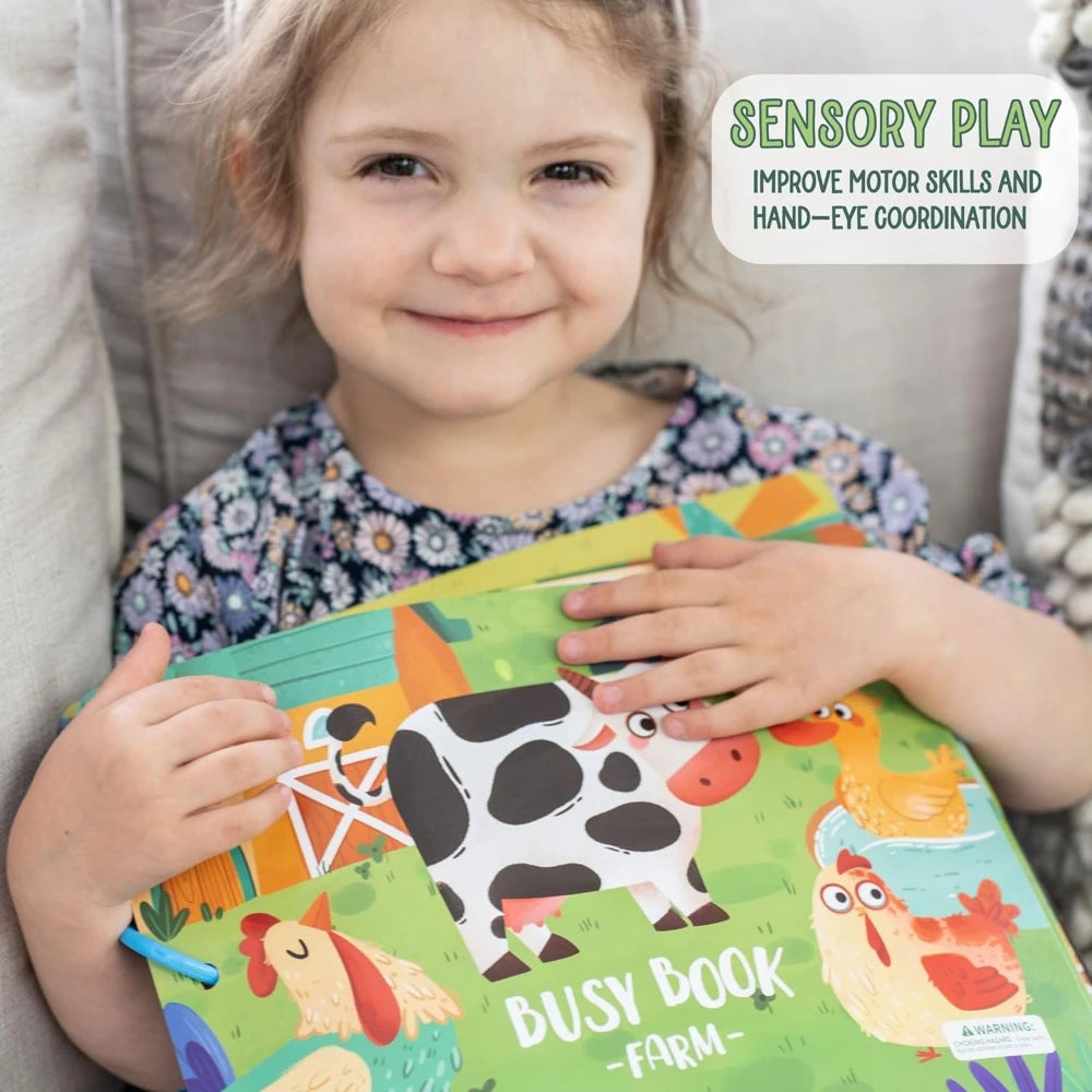 Toddler Busy Book, Montessori Farm Busy Book Toy for Kids, DIY Quiet Book Preschool Sensory Toys, Infant Road Travel Essential