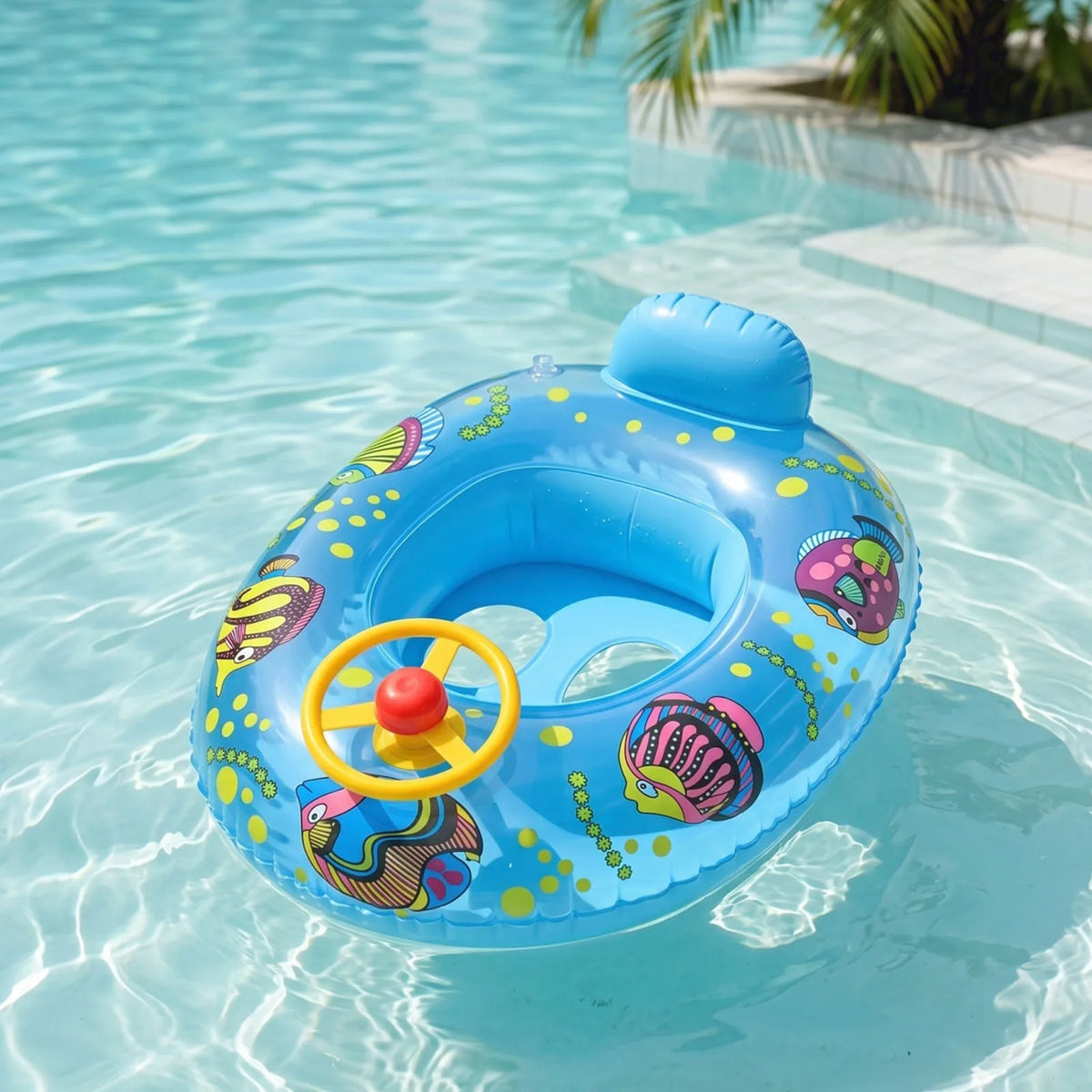 Baby Pool Float with Canopy Summer Steering Wheel Swim Ring Car PVC Inflatable Toys Infants Float Seat Boat for Kids Toddlers