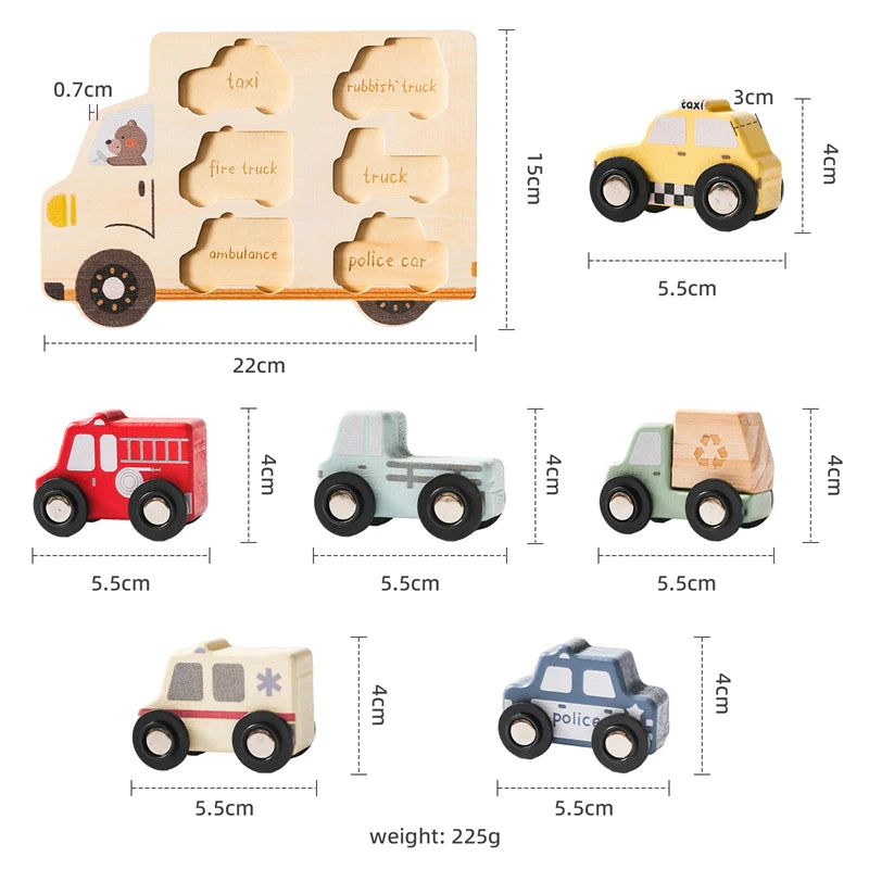 Wooden Puzzle Montessori Toys Kids Cartoon Vehicle Traffic Hand Grab Boards Early Educational Toys Tangram Jigzaw Cognitive Gift
