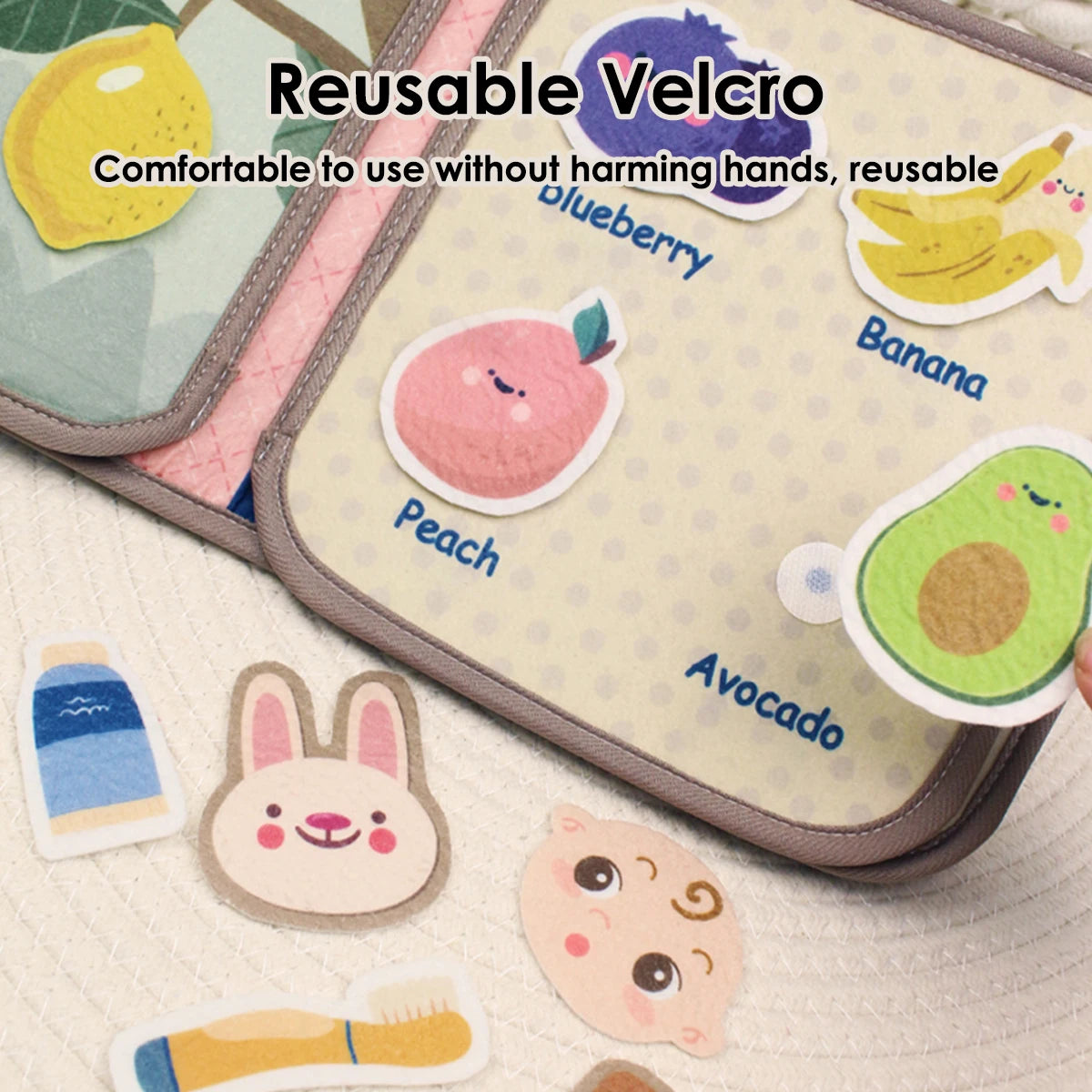1pcs Montessori Busy Book Baby Early Education Book, Puzzle Toy, Animal Cognitive Fabric Book, Repeated Paste Book & Sensory Toy
