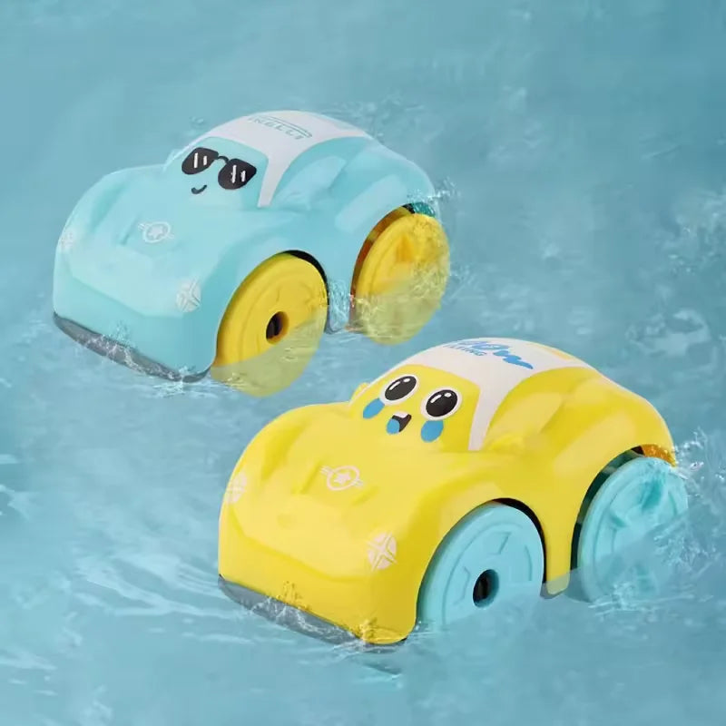 Fun Bath Water Playing Toys Clockwork Mini Car Cartoon Vehicle Baby Bath Toy Kids Gift Amphibious Cars Bathroom Floating Toys