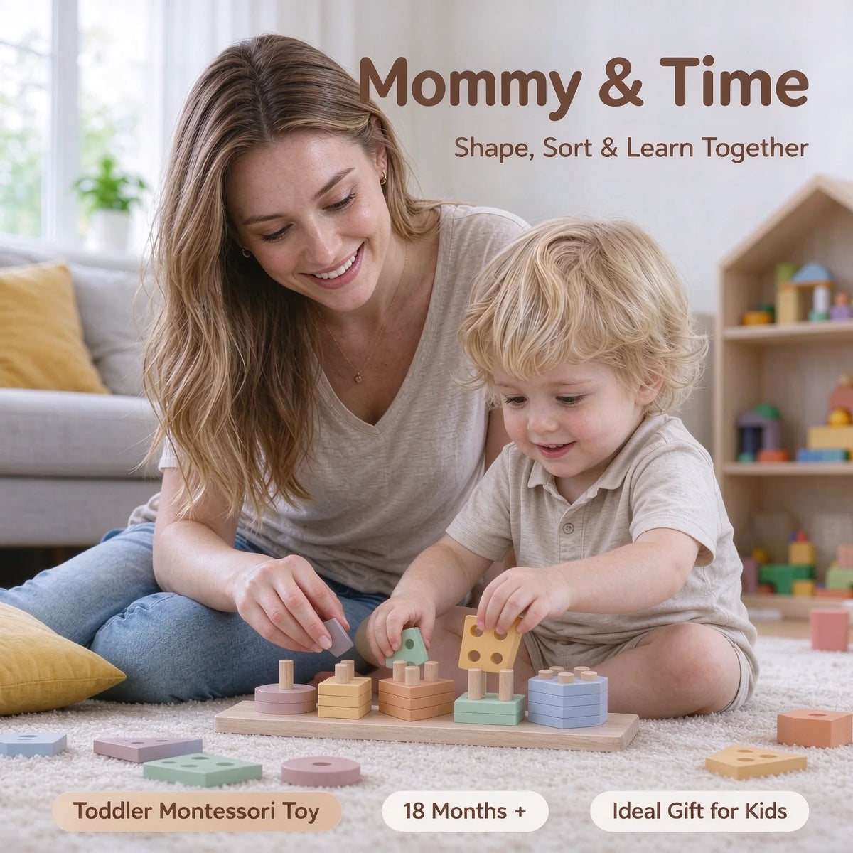 Montessori Toys For 18+ Months Old - Toddlers Wooden Sorting And Stacking Toys For Baby Boys And Girls,Preschool Kids Wood Gifts