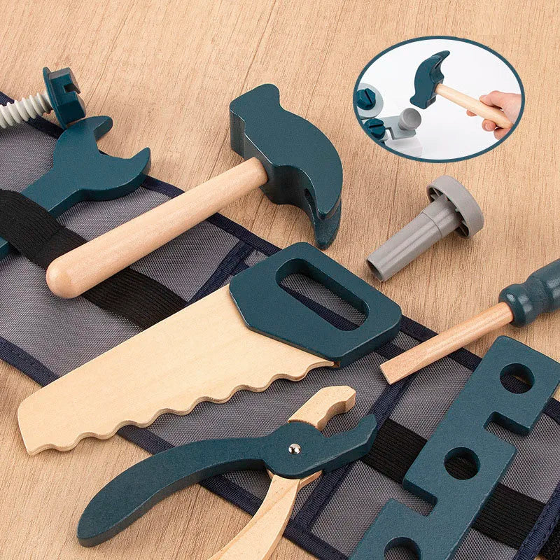 Kids Pretend Play Toy Tool Role Playing Educational Toys 3-6 Year Old Boys Wooden Simulation Children's Repairman Waist Bag Set