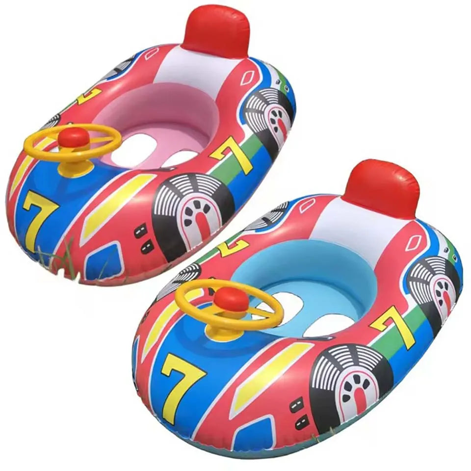 Baby Swimming Pool Float, Cute Car Design Kids Toddler Inflatable Summer Beach Floatie Boat Swim Tube Ring with Handles Safety