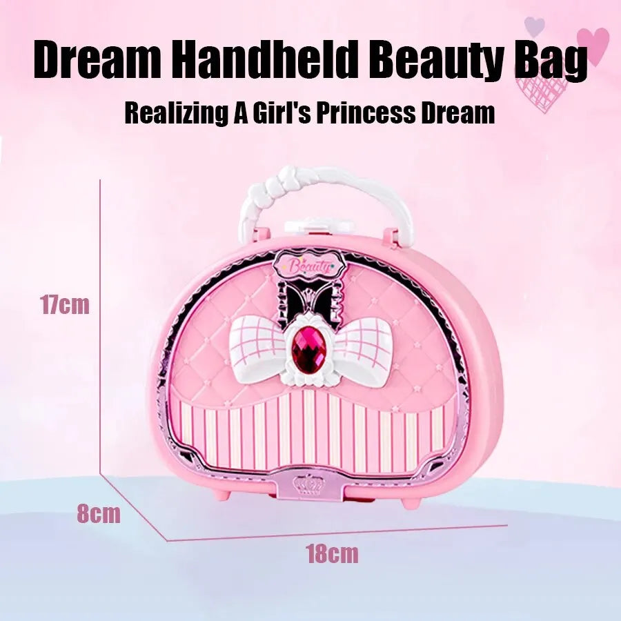 Kids Beauty Toys Makeup Kit Little Bag Washable Pretend Play Cosmetic Set Toys with Mirror Non-Toxic & Safe Birthday Gifts Girl