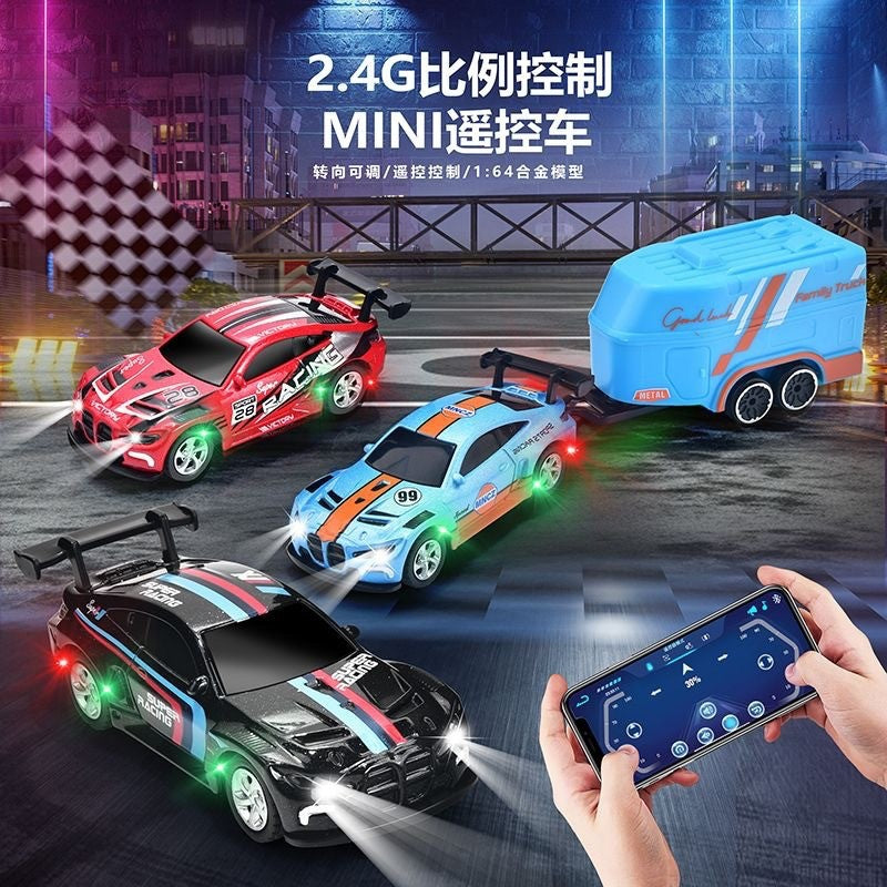 New 1:64 Mini High-Precision Alloy Dual-Mode Wireless Bluetooth Desktop Remote Control Car with Light and Adjustable Speed…