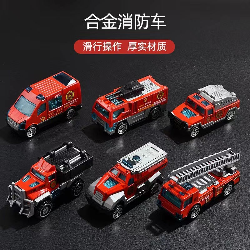 Cross-border Alloy Fire Truck Special Police Car Model Set Ladder Car Mini Boy Small Sliding Toy Car Young - [firefighting…