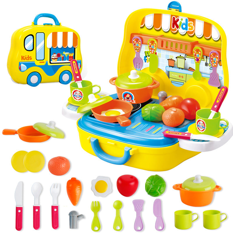 Children's Kitchen Tableware Dresser Cashier Tools Doctor's Hand-held Suitcase Toy Set - Kitchen suitcase-yellow