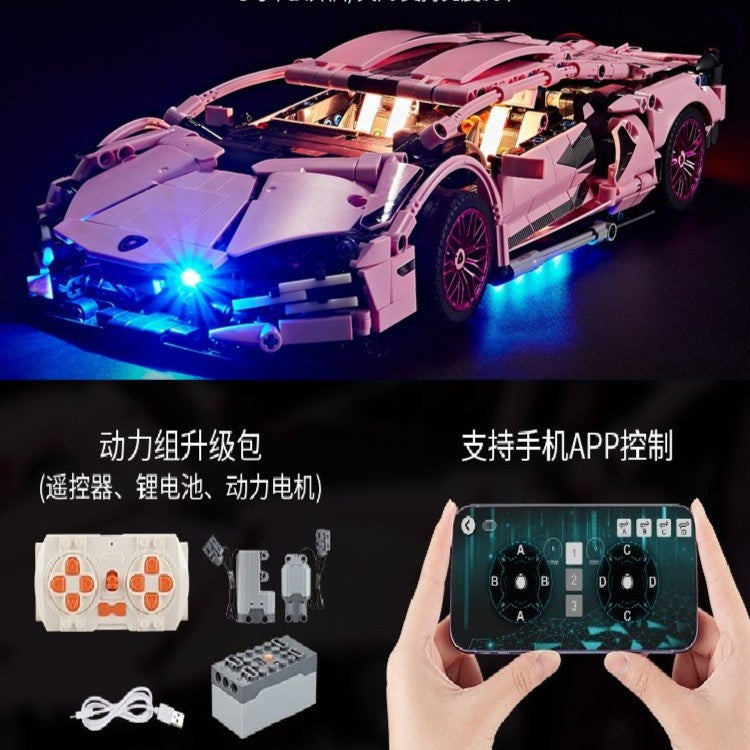 Lamborghini Sports Car Green Bull Assembly Building Blocks Mechanical Set Assembly Model Car Remote Control Boys' Toy…