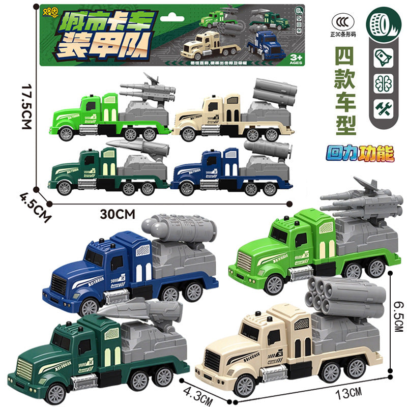 Free Shipping Children's Toy Car Card Bag Four Pack Inertia Fire Truck Engineering Vehicle suit Stall Supply Small Gift…