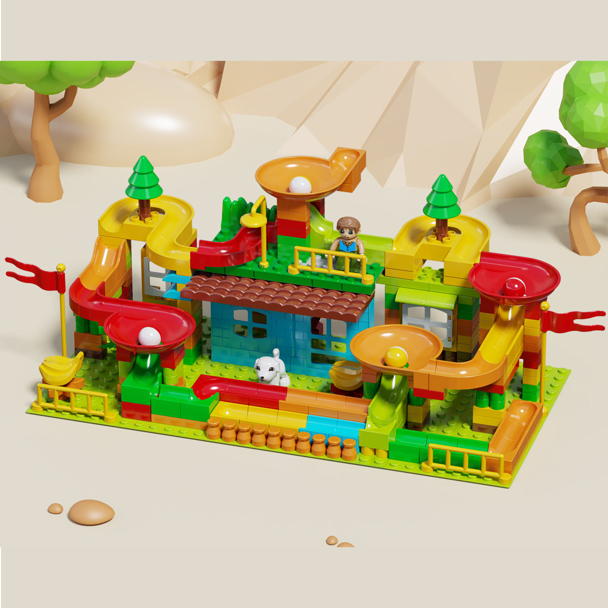 Cross-border wholesale of large particle slide track building blocks, ball track educational assembly DIY toys for boys and…
