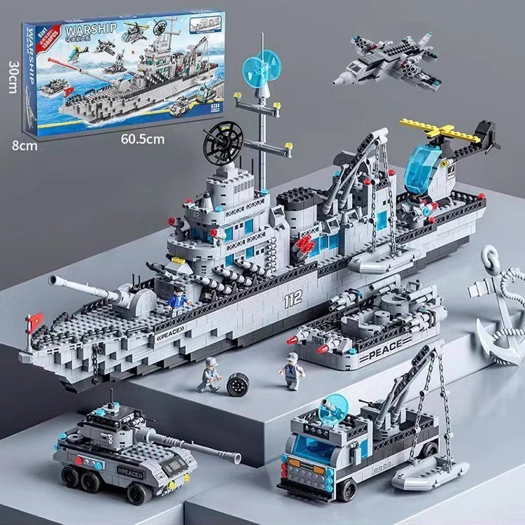Military Assembly Building Blocks Aircraft Carrier Destroyer Rocket Ship Small Particle Children's Educational Toys Boys'…