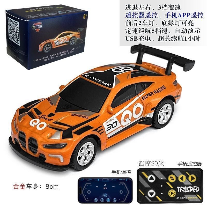 New 1:64 Mini High-Precision Alloy Dual-Mode Wireless Bluetooth Desktop Remote Control Car with Light and Adjustable Speed…