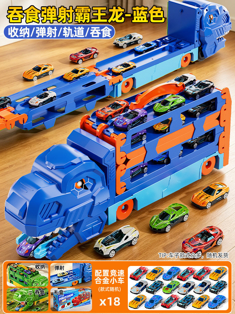 Cross-Border New Product Dinosaur Swallowing Car Folding Ejection Sliding Track Storage Alloy Car Children's Educational…