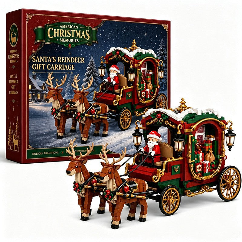 Cross-border in-stock Santa Claus reindeer gift carriage building blocks Christmas-themed assembly model compatible with…