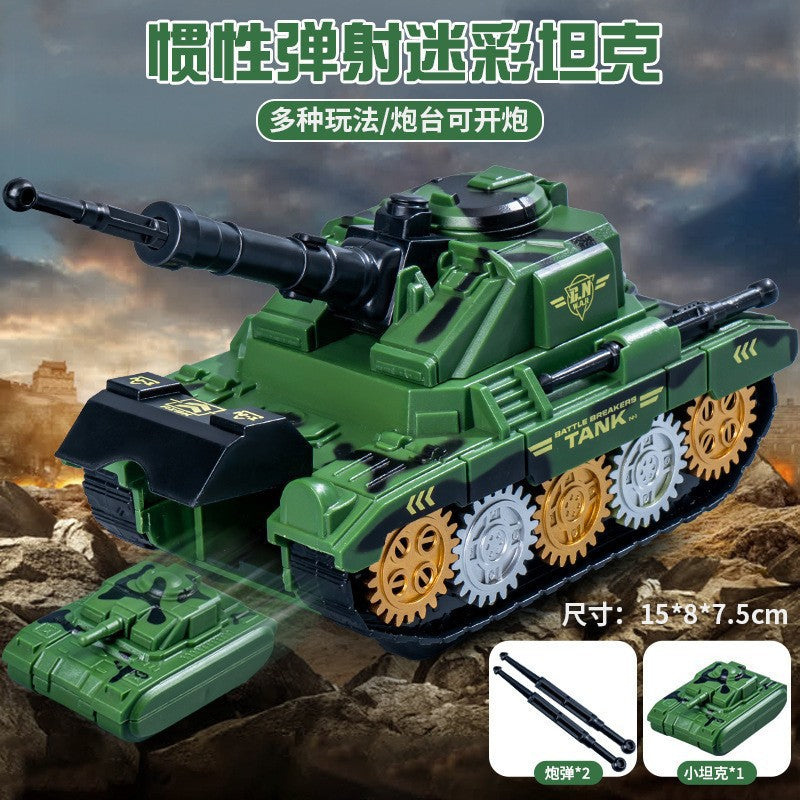 Boys' Inertial Launch Tank Toy Car Set, Children's Toy Set with Launchable Shells and Gears, Includes Two Tanks - Green…