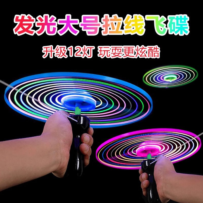 Pull-String Rotating Ufo Outdoor Toy, Giraffe Handle Rotating Ufo, Hand-Pulled Glowing Flying Disc Children's Toy…