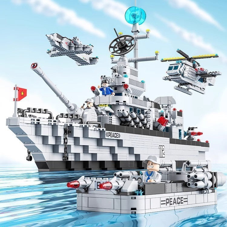 Military Assembly Building Blocks Aircraft Carrier Destroyer Rocket Ship Small Particle Children's Educational Toys Boys'…