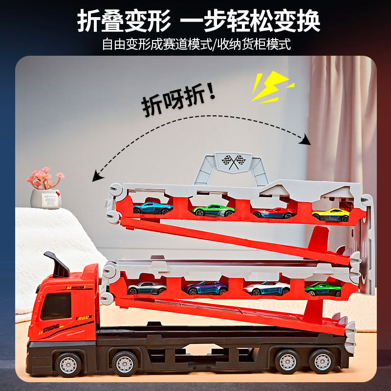 Toy car deformation card transporter storage folding track ejection car alloy children boy gift wholesale - image 5