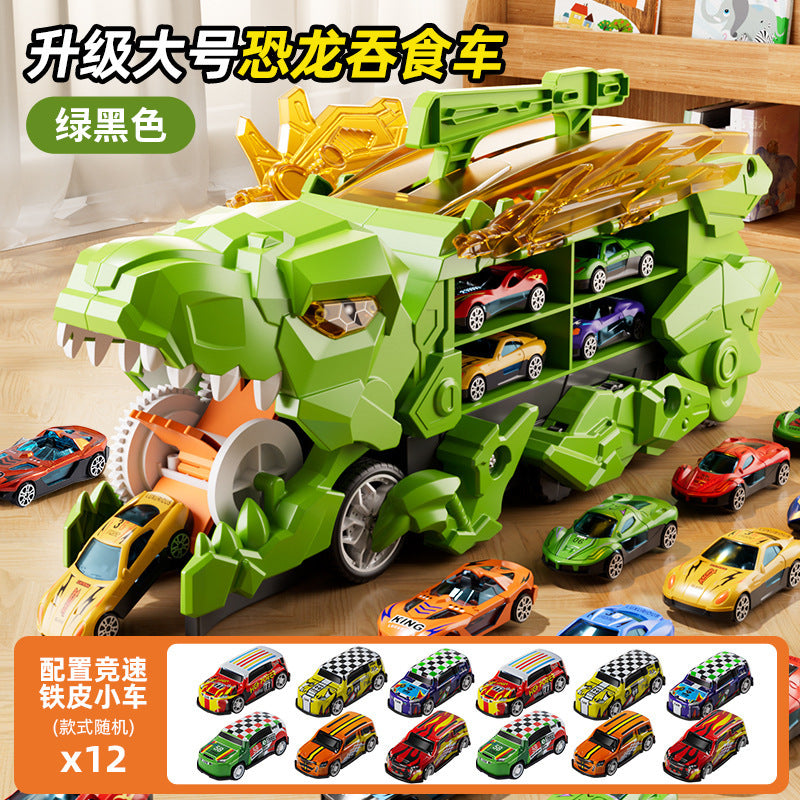 Cross-Border New Product Dinosaur Swallowing Car Folding Ejection Sliding Track Storage Alloy Car Children's Educational…