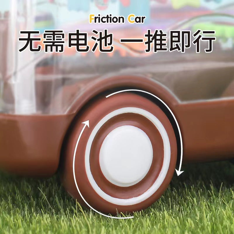 Shake the sound of children's toys cartoon inertia transparent gear fall-resistant bus toy car police car wholesale stall…