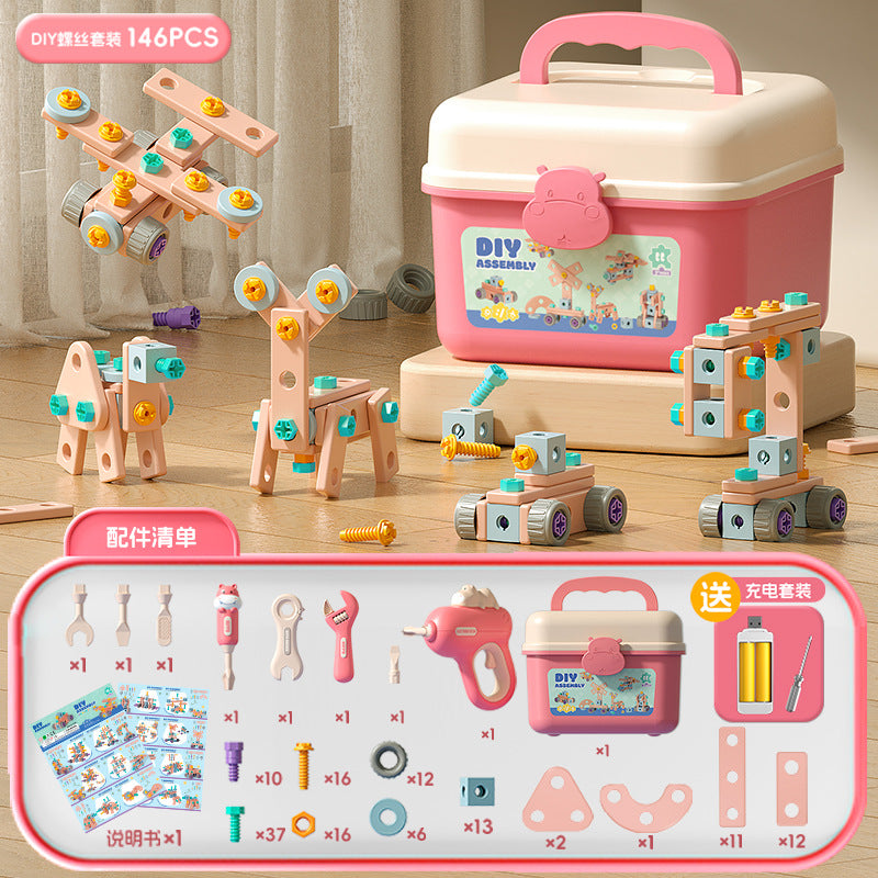 hippo Beckham toolbox simulation electric drill screw tool boy play house toy - 9988-1 hippo beckham diy set 146pcs +…