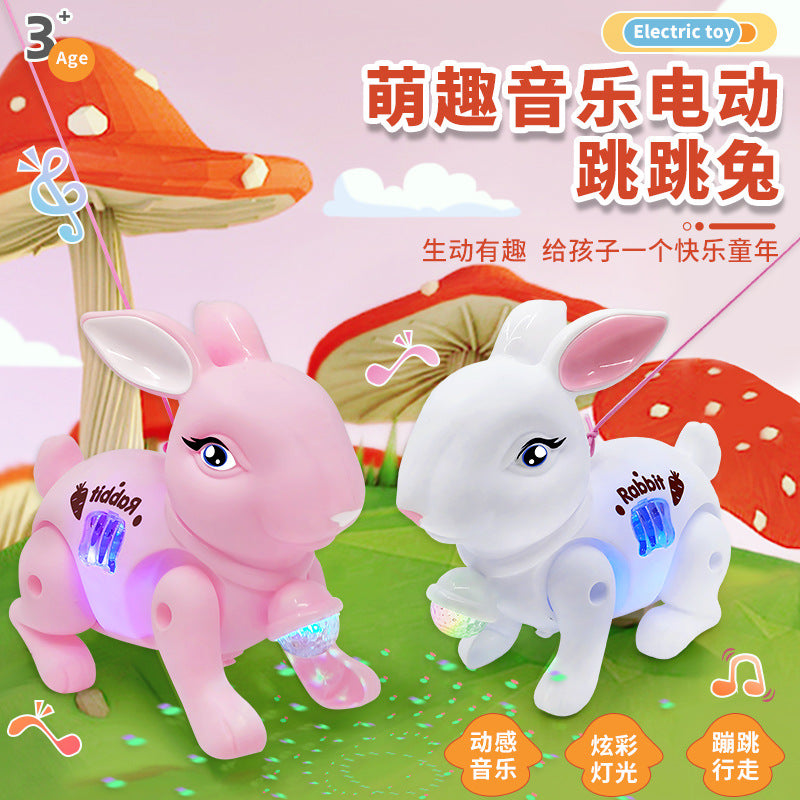 Electric Leash Rabbit, Popular Online Toy for Children, New Year's Day Square Night Market Stall Glowing Toy Wholesale