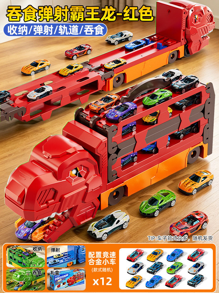Cross-Border New Product Dinosaur Swallowing Car Folding Ejection Sliding Track Storage Alloy Car Children's Educational…