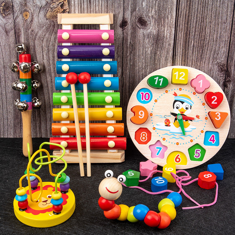 Early Education Benefit Intelligence Building Blocks Infant Children's Wooden Toys Wound Beads Xylophone Preschool…