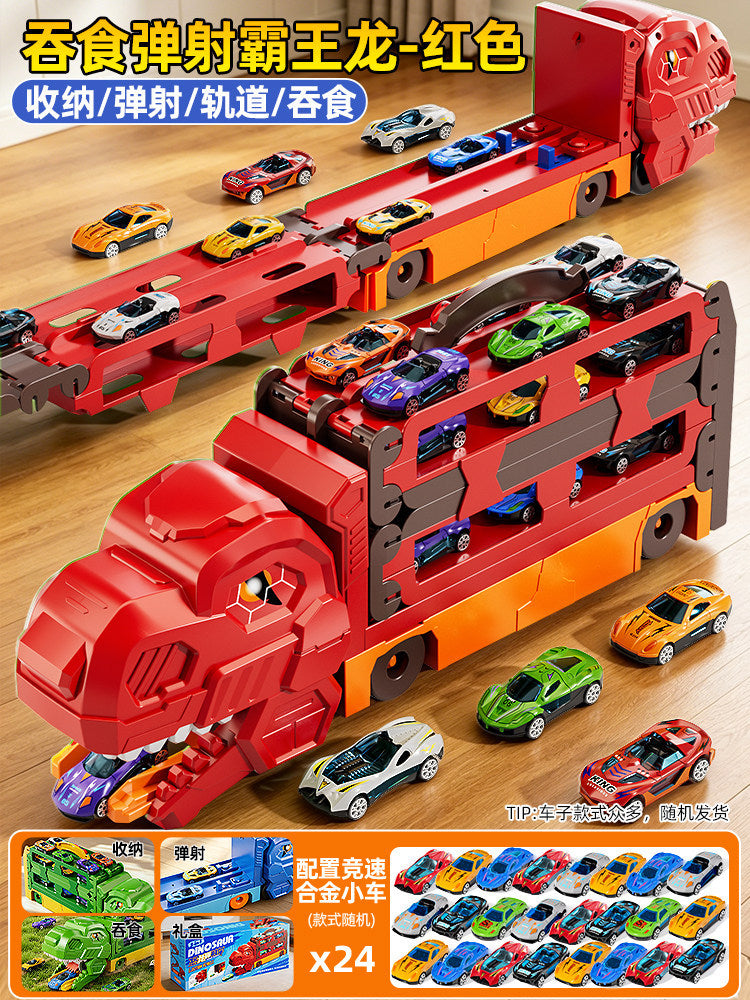 Cross-Border New Product Dinosaur Swallowing Car Folding Ejection Sliding Track Storage Alloy Car Children's Educational…