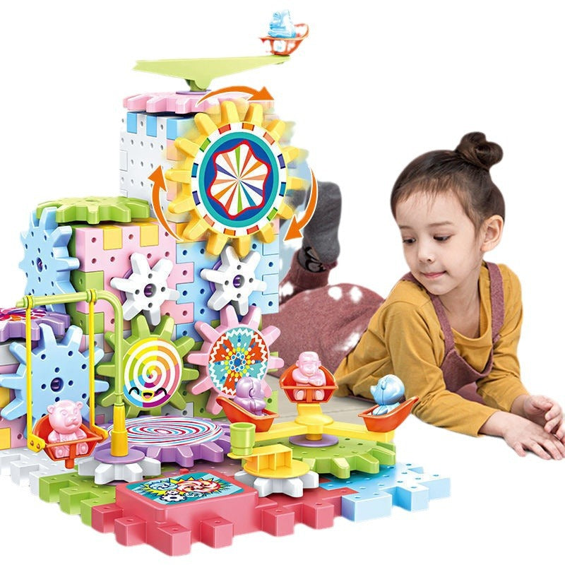 Variety Electric building block gear large particle soft glue macaron gift box Children's decompression assembly puzzle toy…