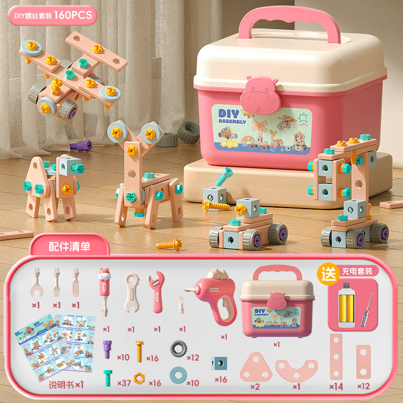 hippo Beckham toolbox simulation electric drill screw tool boy play house toy - 9988-1 hippo beckham diy set 160pcs +…
