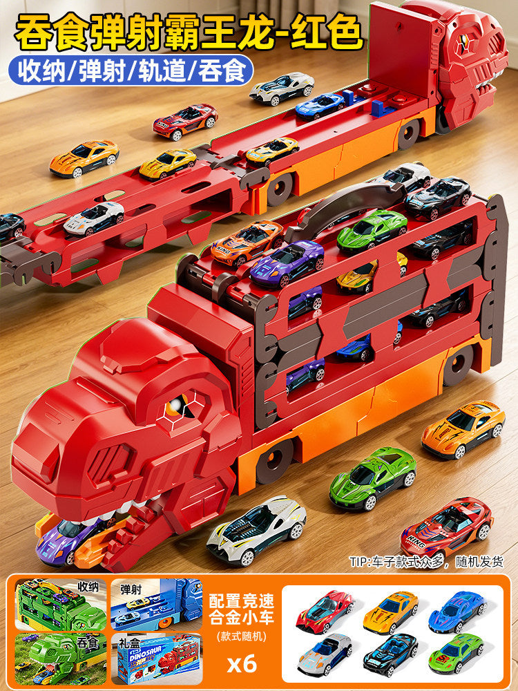 Cross-Border New Product Dinosaur Swallowing Car Folding Ejection Sliding Track Storage Alloy Car Children's Educational…