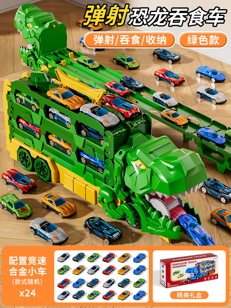 Cross-Border New Product Dinosaur Swallowing Car Folding Ejection Sliding Track Storage Alloy Car Children's Educational…