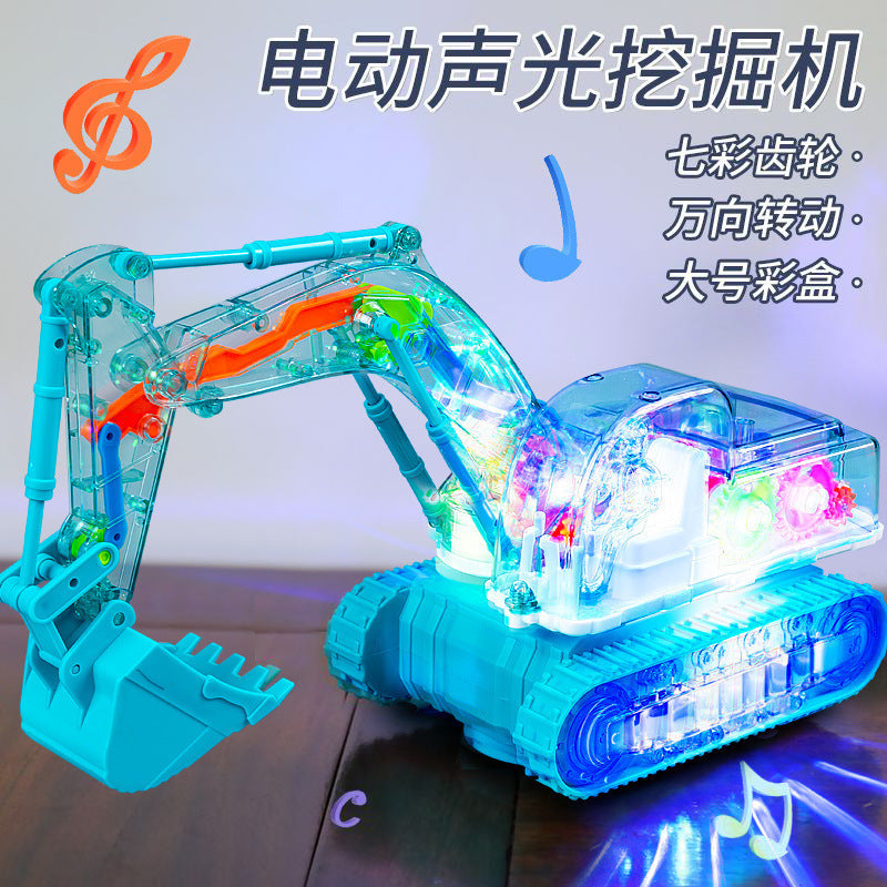 Children's Electric Toy Excavator Transparent Gear Linkage Universal Obstacle Avoidance Colorful Lighting Boy Engineering…