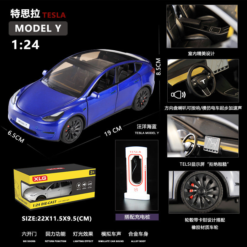 1/24 Tesla Model Y Simulation Alloy Sound and Light Pull-Back Car Model Children's Toy Decoration Wholesale Gift…