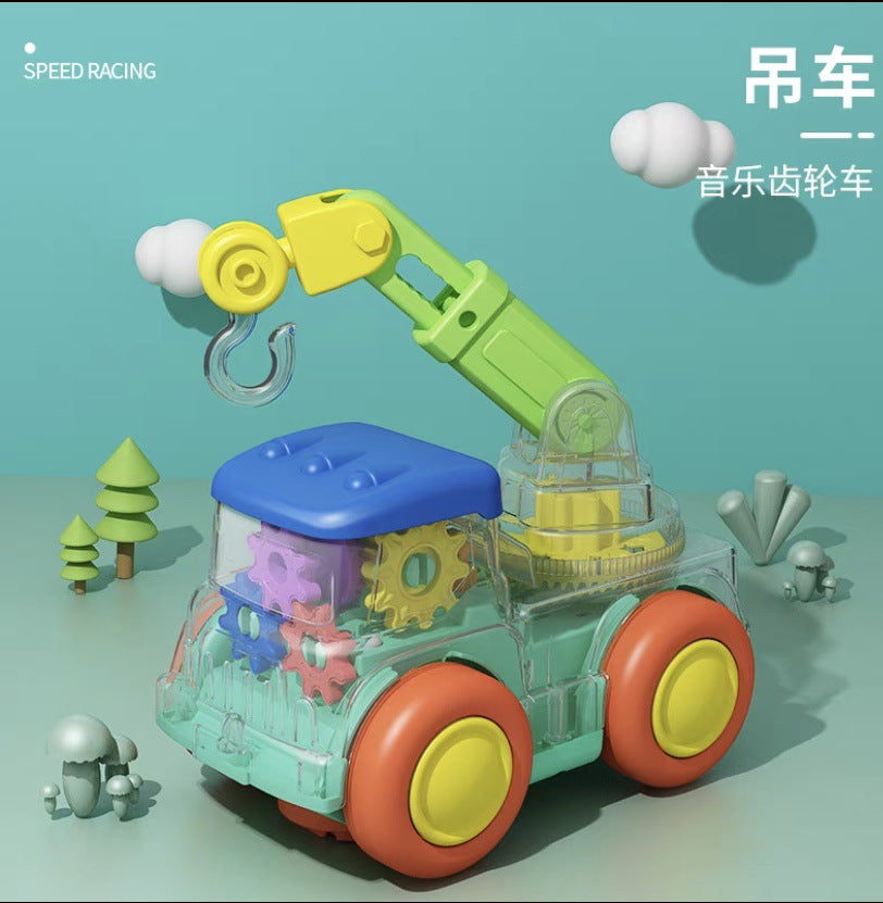 New Electric Universal transparent gear mixer crane mining engineering car light music cartoon children's toys - 04B Crane