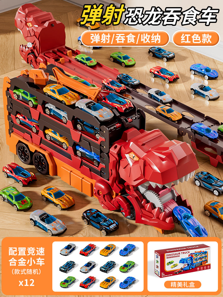 Cross-Border New Product Dinosaur Swallowing Car Folding Ejection Sliding Track Storage Alloy Car Children's Educational…