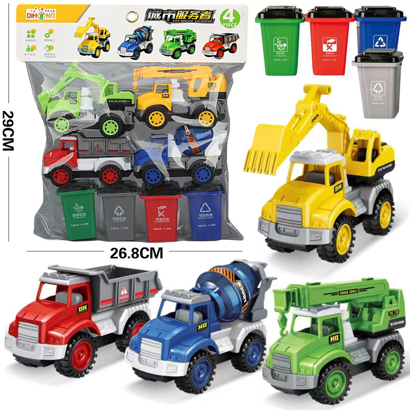 Free Shipping Children's Toy Car Card Bag Four Pack Inertia Fire Truck Engineering Vehicle suit Stall Supply Small Gift…