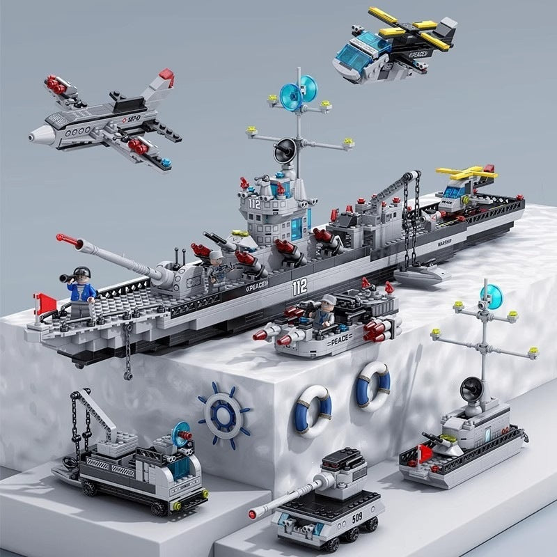 Military Assembly Building Blocks Aircraft Carrier Destroyer Rocket Ship Small Particle Children's Educational Toys Boys'…