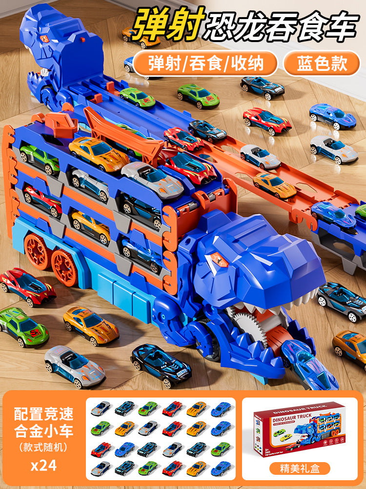 Cross-Border New Product Dinosaur Swallowing Car Folding Ejection Sliding Track Storage Alloy Car Children's Educational…
