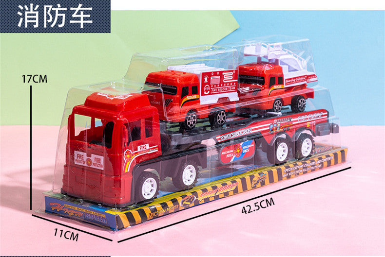 Large inertia trailer double-deck trailer inertia engineering car boy toy car stall children's toys wholesale - Large Fire…