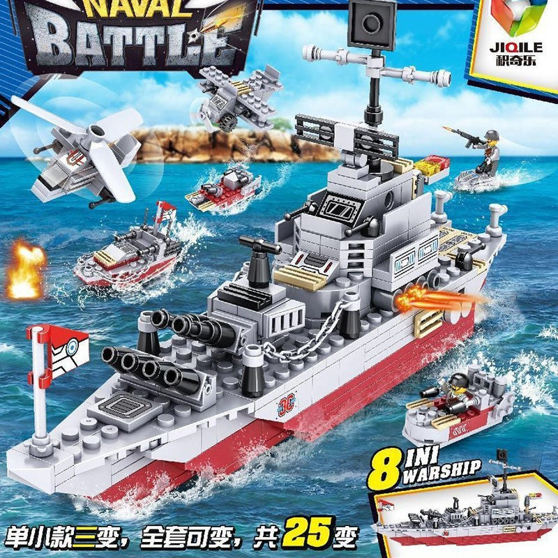 Military Assembly Building Blocks Aircraft Carrier Destroyer Rocket Ship Small Particle Children's Educational Toys Boys'…