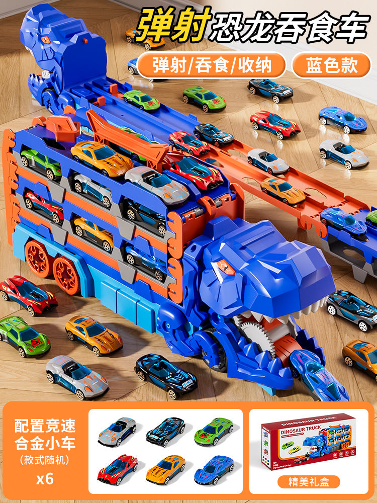 Cross-Border New Product Dinosaur Swallowing Car Folding Ejection Sliding Track Storage Alloy Car Children's Educational…