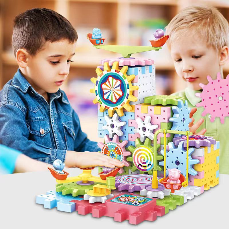 Variety Electric building block gear large particle soft glue macaron gift box Children's decompression assembly puzzle toy…